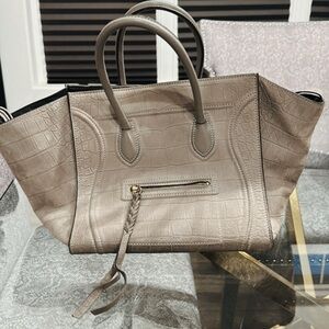 Elegant Taupe Celine Phantom Crocodile-Embossed Tote